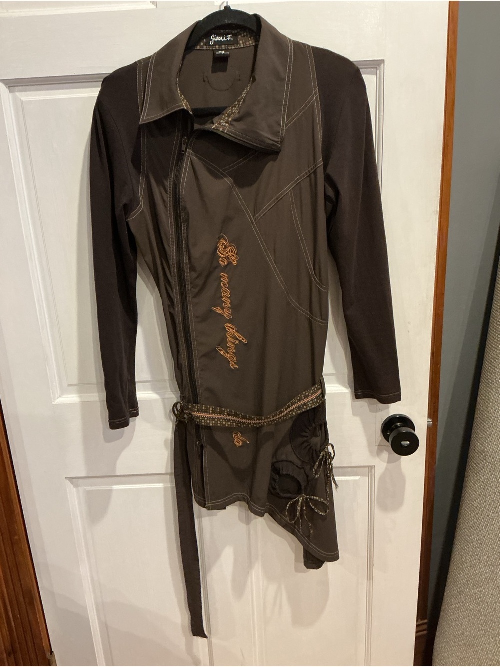 Brown Embroidered Belted Top/ Jacket with many features